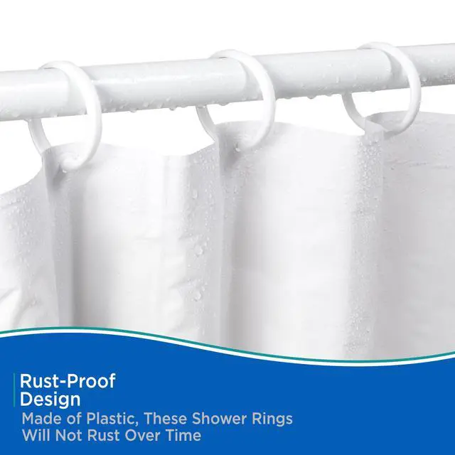 Alt view image 5 of 7 - KN61217 Rust-Proof Smooth Plastic Shower Curtain Rings for Shower Curtain and Standard Shower Curtain Rod, Bathroom Use, Easy to Snap Closure, Easy to Install, Set of 12, White