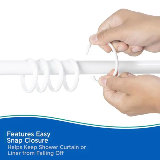Alt view image 6 of 7 - KN61217 Rust-Proof Smooth Plastic Shower Curtain Rings for Shower Curtain and Standard Shower Curtain Rod, Bathroom Use, Easy to Snap Closure, Easy to Install, Set of 12, White