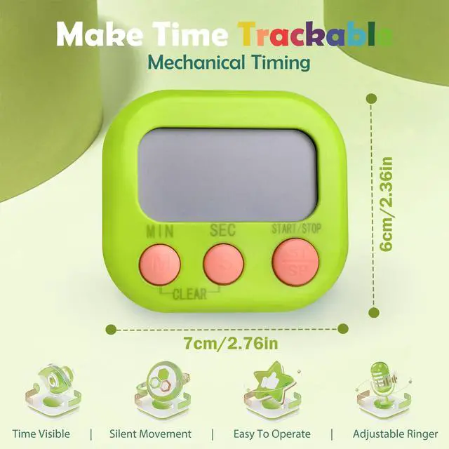 Alt view image 5 of 7 - Kitchen Timers 4 Pack, Electronic Timers with Loud Alarm for Cooking, Magnetic Digital Timers Big LCD Display Blue Green Pink White (No Battery Included)