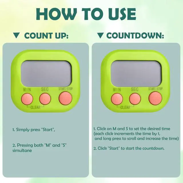 Alt view image 3 of 7 - Kitchen Timers 4 Pack, Electronic Timers with Loud Alarm for Cooking, Magnetic Digital Timers Big LCD Display Blue Green Pink White (No Battery Included)