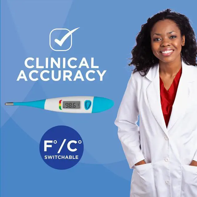 Alt view image 6 of 7 - 10-Second Flexible Tip Digital Thermometer | Oral, Rectal & Underarm Use, Fever Indicator, Water-Resistant Storage Case & Probe Covers Included