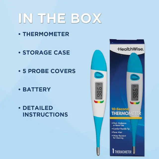 Alt view image 7 of 7 - 10-Second Flexible Tip Digital Thermometer | Oral, Rectal & Underarm Use, Fever Indicator, Water-Resistant Storage Case & Probe Covers Included