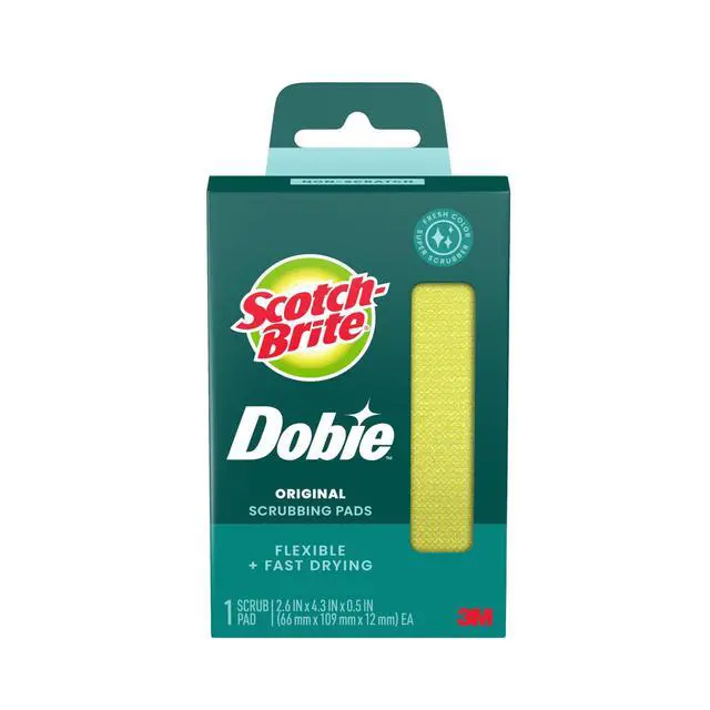 Main image of Dobie Non-Scratch All-Purpose Scrub Pads, 1 Pack | Reusable Scouring Sponges for Kitchen & Bathroom, Safe on Non-Stick Cookware, Yellow