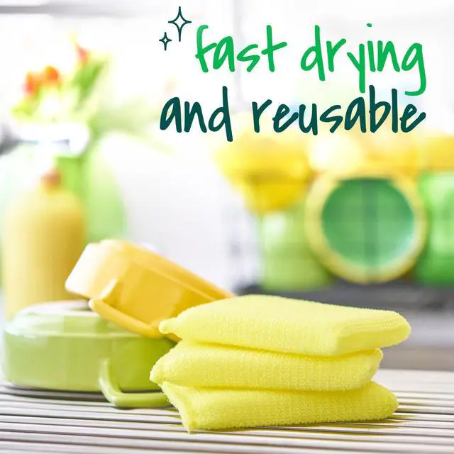 Alt view image 4 of 7 - Dobie Non-Scratch All-Purpose Scrub Pads, 1 Pack | Reusable Scouring Sponges for Kitchen & Bathroom, Safe on Non-Stick Cookware, Yellow