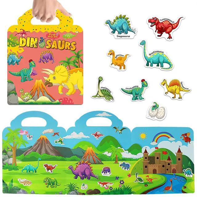 Alt view image 2 of 7 - Reusable Sticker Books for Kids, Travel Removable Toddler Dinosaur Sticker Books for 3 4 5 Year Old Girls Boys Birthday Gifts Educational Learning Toys
