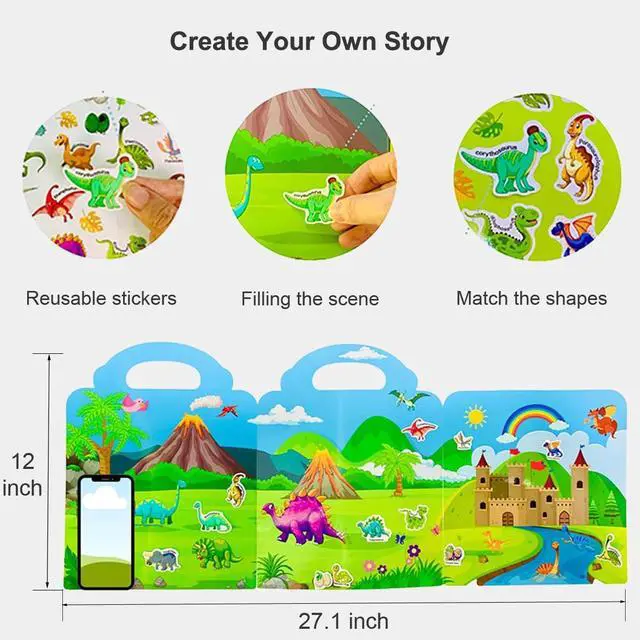 Alt view image 4 of 7 - Reusable Sticker Books for Kids, Travel Removable Toddler Dinosaur Sticker Books for 3 4 5 Year Old Girls Boys Birthday Gifts Educational Learning Toys