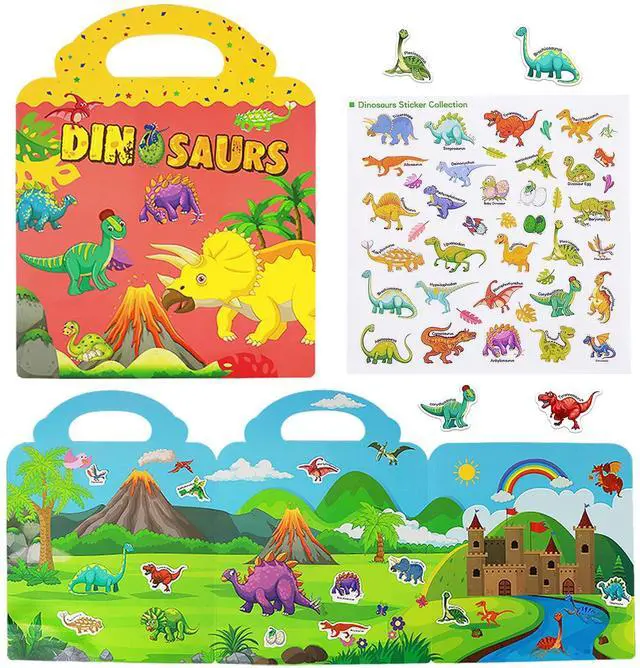 Main image of Reusable Sticker Books for Kids, Travel Removable Toddler Dinosaur Sticker Books for 3 4 5 Year Old Girls Boys Birthday Gifts Educational Learning Toys