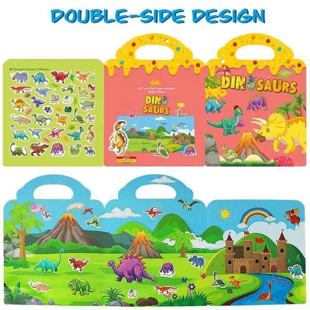 Alt view image 3 of 7 - Reusable Sticker Books for Kids, Travel Removable Toddler Dinosaur Sticker Books for 3 4 5 Year Old Girls Boys Birthday Gifts Educational Learning Toys
