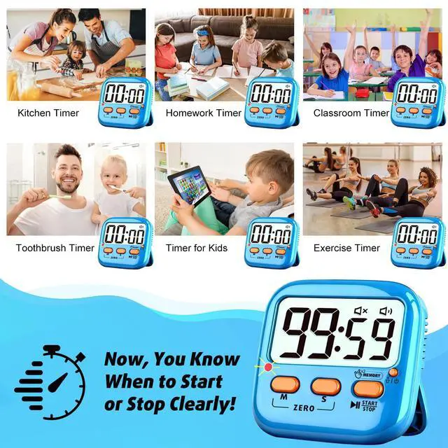Alt view image 7 of 7 - 2 Pack Digital Timer for Kids Teacher Classroom Kitchen Office | W/ AAA Battery, Out of the Box, Fast Reset, Memory, Loud Alarm, LED Mute Mode, Magnetic/Kickstand/Hanging, Count Up/Down