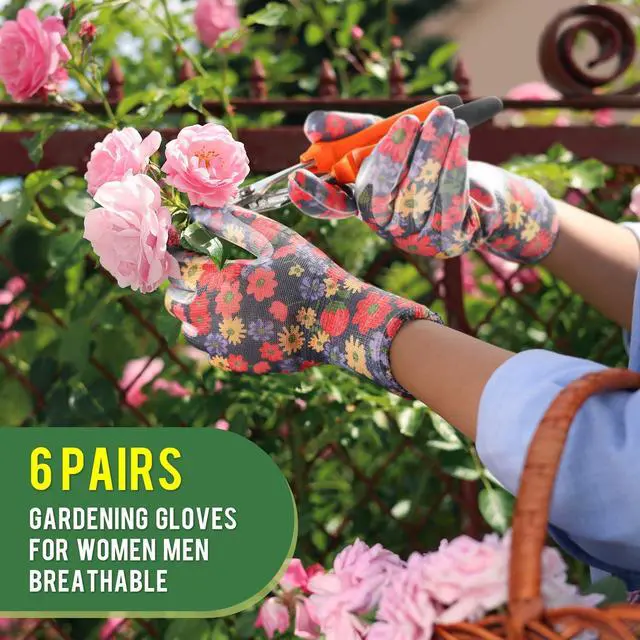 Alt view image 4 of 7 - 6 Pairs Gardening Gloves - 6 Pairs Gardening Gloves for Women Garden Gloves with Super Grip Breathable Rubber Coated Garden Gloves(3 colors)