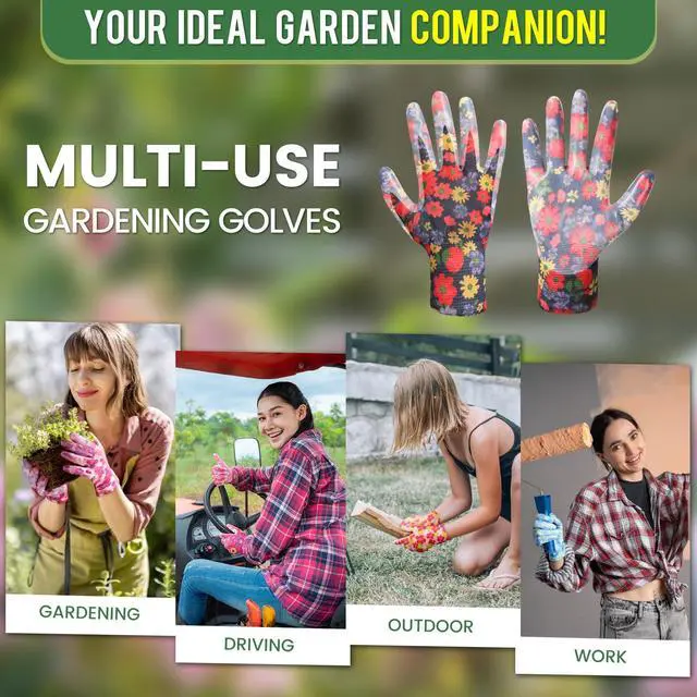Alt view image 7 of 7 - 6 Pairs Gardening Gloves - 6 Pairs Gardening Gloves for Women Garden Gloves with Super Grip Breathable Rubber Coated Garden Gloves(3 colors)