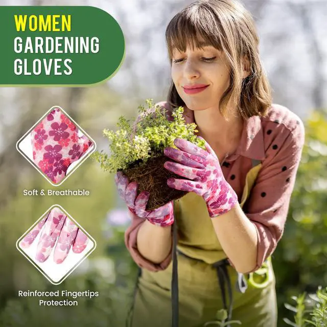 Alt view image 6 of 7 - 6 Pairs Gardening Gloves - 6 Pairs Gardening Gloves for Women Garden Gloves with Super Grip Breathable Rubber Coated Garden Gloves(3 colors)