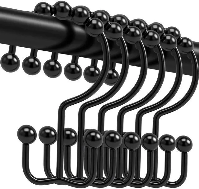 Main image of Shower Curtain Hooks, 12 Pcs Rustproof Metal Shower Curtain Rings,Free Sliding Double Shower Hooks for Shower Curtain & Liners, Shower Curtain Hangers for Bathroom Shower Curtain Rods Curtains (Black)