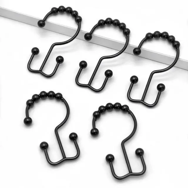 Alt view image 6 of 7 - Shower Curtain Hooks, 12 Pcs Rustproof Metal Shower Curtain Rings,Free Sliding Double Shower Hooks for Shower Curtain & Liners, Shower Curtain Hangers for Bathroom Shower Curtain Rods Curtains (Black)