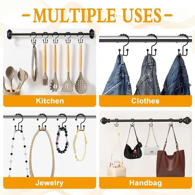 Alt view image 7 of 7 - Shower Curtain Hooks, 12 Pcs Rustproof Metal Shower Curtain Rings,Free Sliding Double Shower Hooks for Shower Curtain & Liners, Shower Curtain Hangers for Bathroom Shower Curtain Rods Curtains (Black)