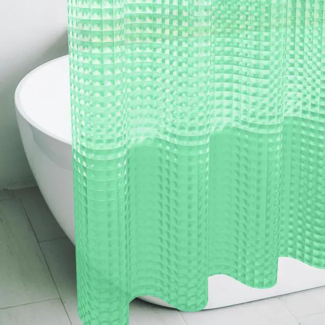 Main image of Green 3D Crystal Plastic Shower Curtain Liner, 72x72 Inch Thin Lightweight Ice Cube Plastic Bathroom Shower Showroom Inner Curtain with Rustproof Metal Grommet Holes and Weighted Magnets