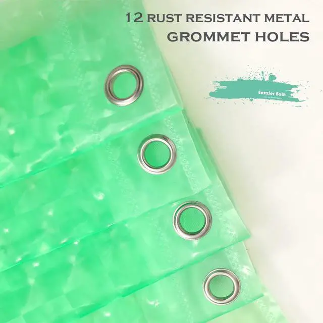 Alt view image 2 of 7 - Green 3D Crystal Plastic Shower Curtain Liner, 72x72 Inch Thin Lightweight Ice Cube Plastic Bathroom Shower Showroom Inner Curtain with Rustproof Metal Grommet Holes and Weighted Magnets