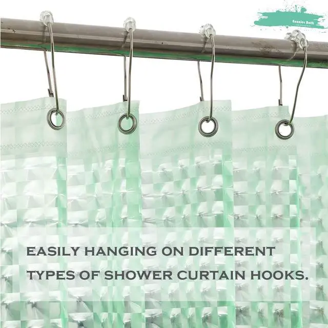 Alt view image 3 of 7 - Green 3D Crystal Plastic Shower Curtain Liner, 72x72 Inch Thin Lightweight Ice Cube Plastic Bathroom Shower Showroom Inner Curtain with Rustproof Metal Grommet Holes and Weighted Magnets
