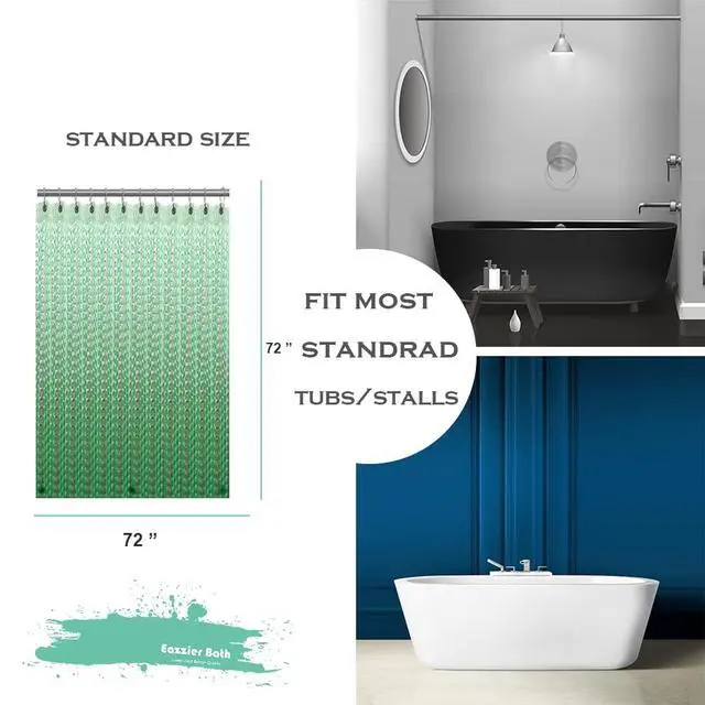 Alt view image 6 of 7 - Green 3D Crystal Plastic Shower Curtain Liner, 72x72 Inch Thin Lightweight Ice Cube Plastic Bathroom Shower Showroom Inner Curtain with Rustproof Metal Grommet Holes and Weighted Magnets