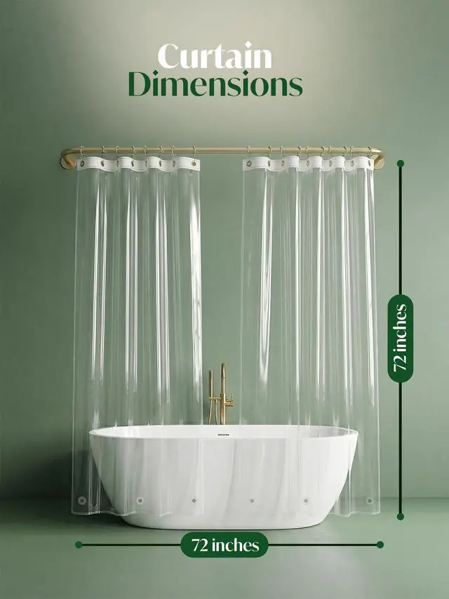 Alt view image 5 of 7 - PEVA Shower Curtain Liner 8G, 72 x 72 Waterproof Bathroom Curtain | Reusable Bathroom Curtain, Wipe Clean Surface, Standard Shower Hooks Compatible, Everyday Bathroom Use
