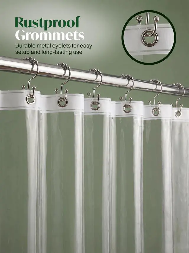 Alt view image 4 of 7 - PEVA Shower Curtain Liner 8G, 72 x 72 Waterproof Bathroom Curtain | Reusable Bathroom Curtain, Wipe Clean Surface, Standard Shower Hooks Compatible, Everyday Bathroom Use