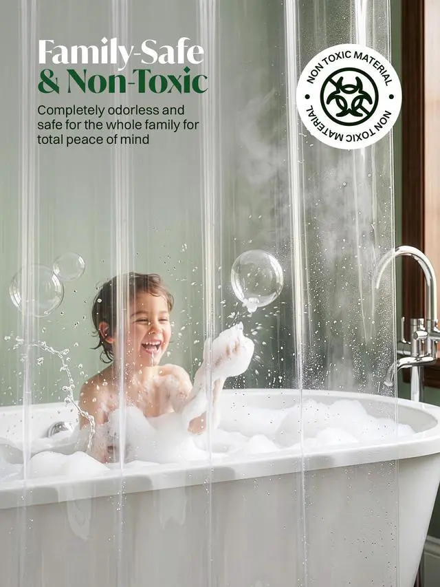 Alt view image 7 of 7 - PEVA Shower Curtain Liner 8G, 72 x 72 Waterproof Bathroom Curtain | Reusable Bathroom Curtain, Wipe Clean Surface, Standard Shower Hooks Compatible, Everyday Bathroom Use