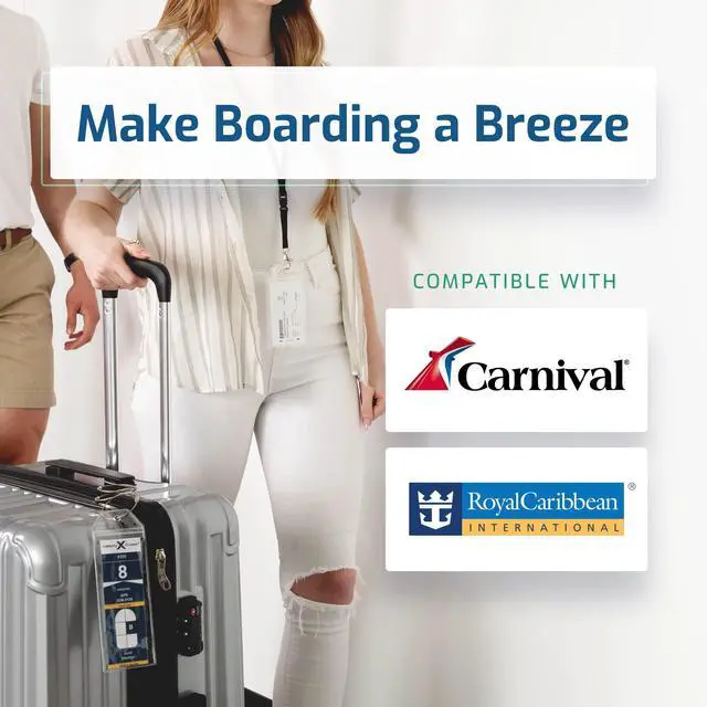 Alt view image 2 of 6 - 4 Pack Cruise Luggage Tag Holders for Royal Caribbean Ships + 2 ID Holders | 2 ID Badge Holders With Black Lanyards - Clear Tags Zip Seal Reusable Cruise Travel Essentials for 2026-2027