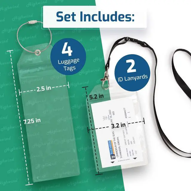 Alt view image 3 of 6 - 4 Pack Cruise Luggage Tag Holders for Royal Caribbean Ships + 2 ID Holders | 2 ID Badge Holders With Black Lanyards - Clear Tags Zip Seal Reusable Cruise Travel Essentials for 2026-2027
