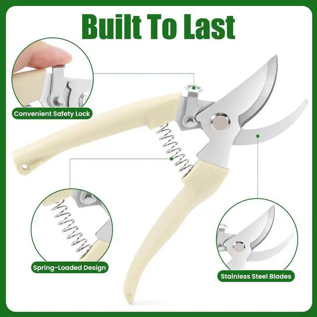 Alt view image 2 of 6 - Pruning Shears, Sharp Stainless Steel Garden Shears, Bypass Garden Scissors & Clippers for Branch Trimming, Garden Clippers for Plants, Flowers, Fruit Trees, Gardening Gifts for Women&Men