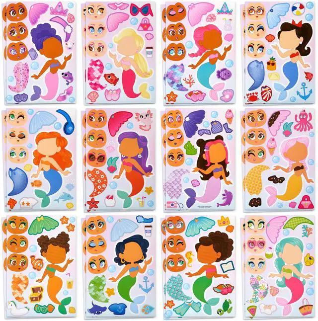 Main image of 24 Sheets 9"x6" Make a face Stickers for Kids, Make Your Own Mermaid Stickers, Party Favors Kids Crafts, Goodie Bags Stuffers Classroom Activities