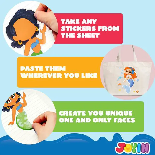 Alt view image 4 of 7 - 24 Sheets 9"x6" Make a face Stickers for Kids, Make Your Own Mermaid Stickers, Party Favors Kids Crafts, Goodie Bags Stuffers Classroom Activities