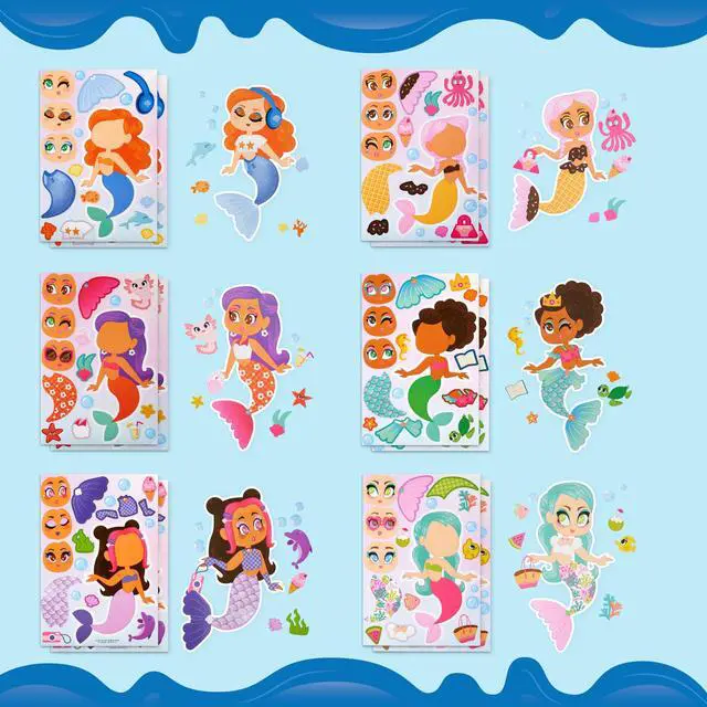 Alt view image 3 of 7 - 24 Sheets 9"x6" Make a face Stickers for Kids, Make Your Own Mermaid Stickers, Party Favors Kids Crafts, Goodie Bags Stuffers Classroom Activities