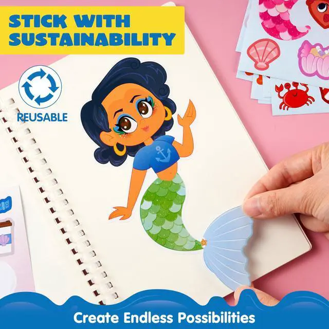 Alt view image 6 of 7 - 24 Sheets 9"x6" Make a face Stickers for Kids, Make Your Own Mermaid Stickers, Party Favors Kids Crafts, Goodie Bags Stuffers Classroom Activities