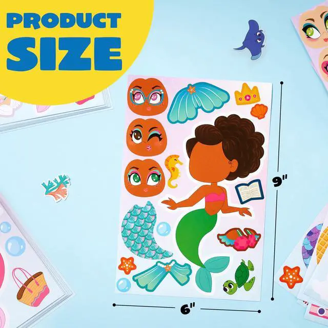 Alt view image 5 of 7 - 24 Sheets 9"x6" Make a face Stickers for Kids, Make Your Own Mermaid Stickers, Party Favors Kids Crafts, Goodie Bags Stuffers Classroom Activities