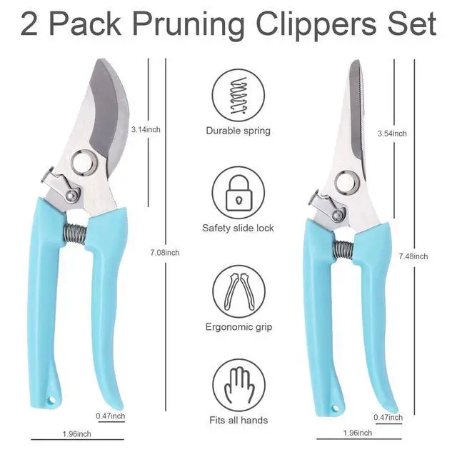 Alt view image 2 of 7 - 2 Pack Pruning Shears, Stainless Steel Sharp Blade, for Home Gardeners | Safety LockErgonomic Handle, Easy Use for Seniors , Perfect for Herbs, Flowers, Bonsai