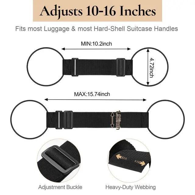 Alt view image 2 of 7 - Luggage Connector Straps for Suitcases, Adjustable Add-a-Bag Belt 2 Pack | Multi-Use Strong Elastic Fastening Luggage Straps, Attach Carry-On, Backpack & Handbag, Hands Free Travel Essential, Black