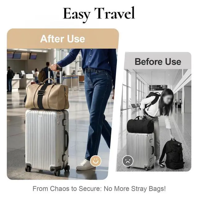 Alt view image 3 of 7 - Luggage Connector Straps for Suitcases, Adjustable Add-a-Bag Belt 2 Pack | Multi-Use Strong Elastic Fastening Luggage Straps, Attach Carry-On, Backpack & Handbag, Hands Free Travel Essential, Black