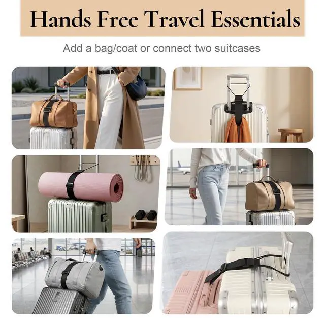 Alt view image 5 of 7 - Luggage Connector Straps for Suitcases, Adjustable Add-a-Bag Belt 2 Pack | Multi-Use Strong Elastic Fastening Luggage Straps, Attach Carry-On, Backpack & Handbag, Hands Free Travel Essential, Black