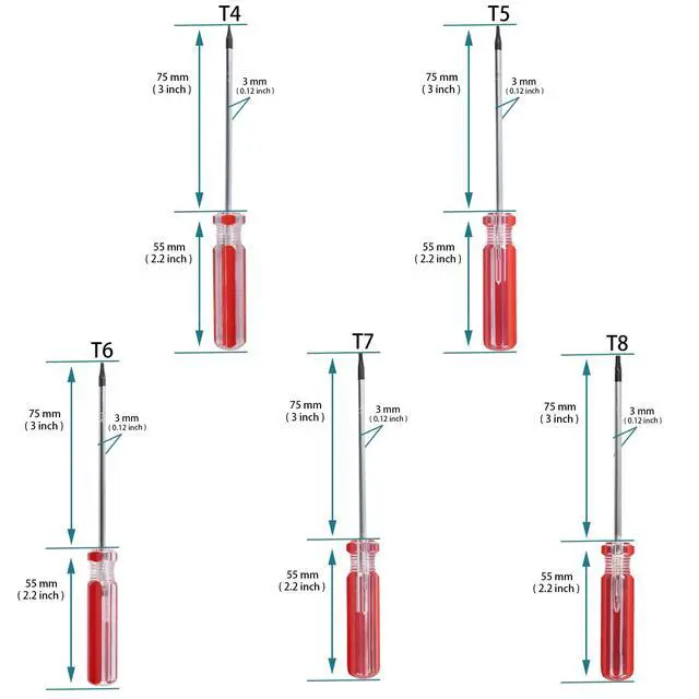 Alt view image 2 of 7 - 5Pcs Magnetic Torx Screwdrivers Set with Comfortable Handle, Security Tamper Proof Screwdriver Set, (T4 T5 T6 T7 T8), Red