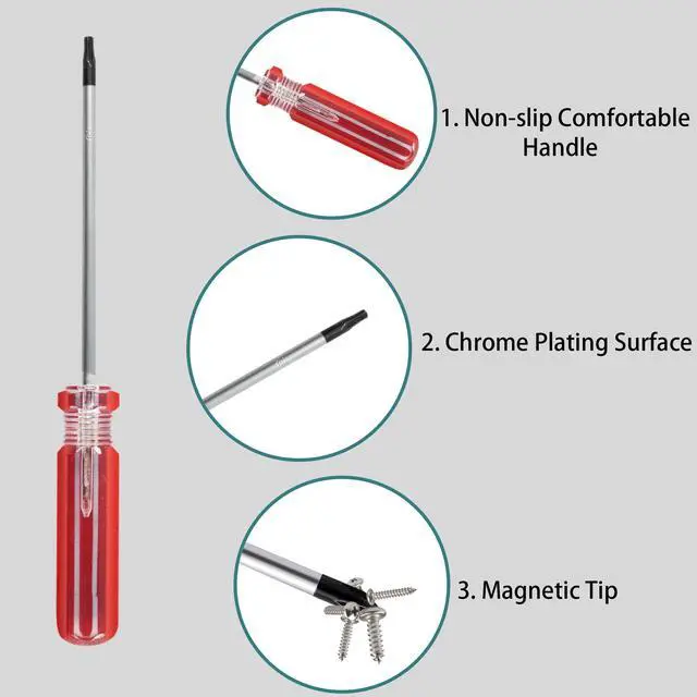 Alt view image 4 of 7 - 5Pcs Magnetic Torx Screwdrivers Set with Comfortable Handle, Security Tamper Proof Screwdriver Set, (T4 T5 T6 T7 T8), Red