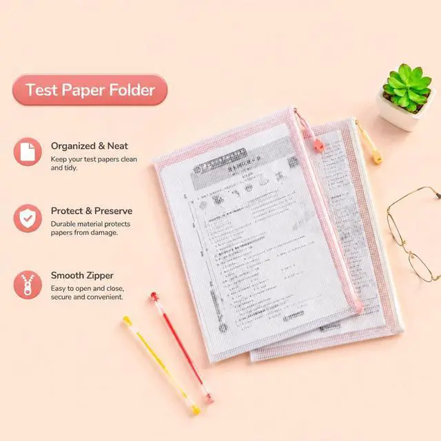 Alt view image 6 of 6 - Mesh Zipper Bags 4 Pack A4 Size Plastic Storage Pouches with Zipper | Water-Resistant Clear Mesh Organizer for Documents Papers, Office Supplies, Cosmetics Travel Toiletries, Reusable A4 Size