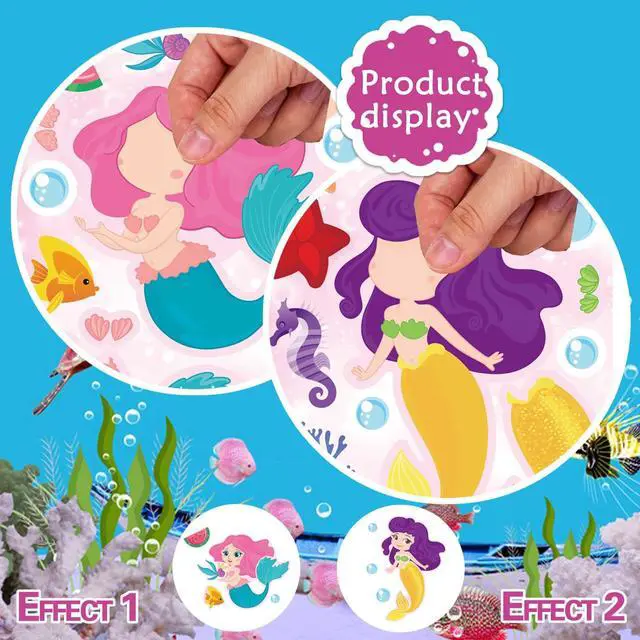 Alt view image 3 of 7 - 24 Sheets Make Your Own Mermaid Stickers, Make a Face Sticker for Girls | Mermaid Birthday Party Favors , Mermaid decoration Classroom Teacher Rewards, Art Craft Supplies