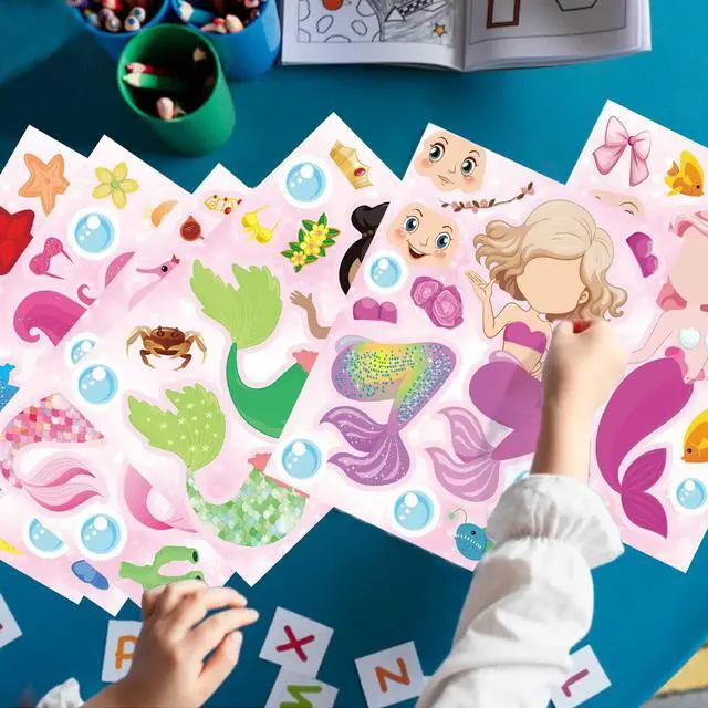 Alt view image 4 of 7 - 24 Sheets Make Your Own Mermaid Stickers, Make a Face Sticker for Girls | Mermaid Birthday Party Favors , Mermaid decoration Classroom Teacher Rewards, Art Craft Supplies