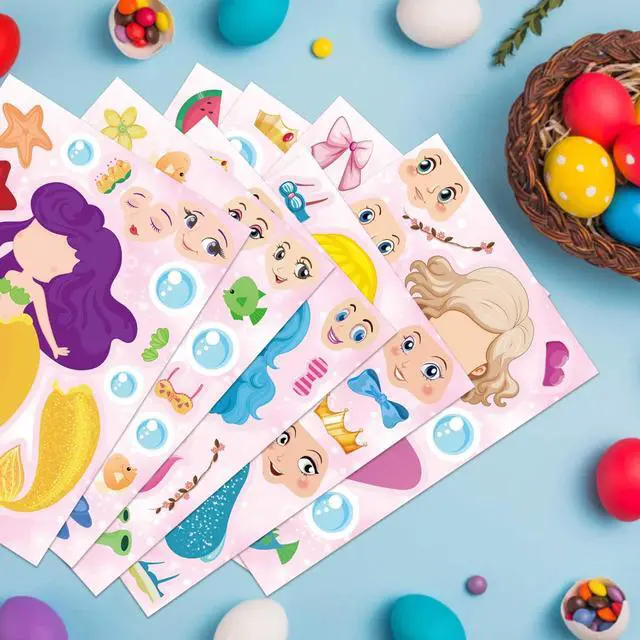Alt view image 6 of 7 - 24 Sheets Make Your Own Mermaid Stickers, Make a Face Sticker for Girls | Mermaid Birthday Party Favors , Mermaid decoration Classroom Teacher Rewards, Art Craft Supplies