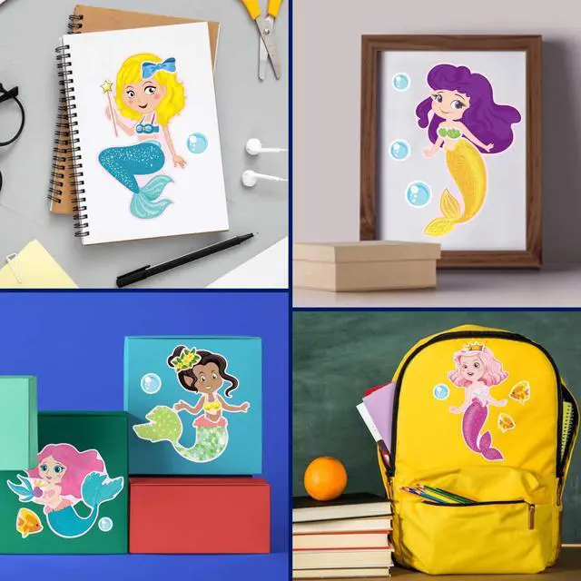Alt view image 5 of 7 - 24 Sheets Make Your Own Mermaid Stickers, Make a Face Sticker for Girls | Mermaid Birthday Party Favors , Mermaid decoration Classroom Teacher Rewards, Art Craft Supplies