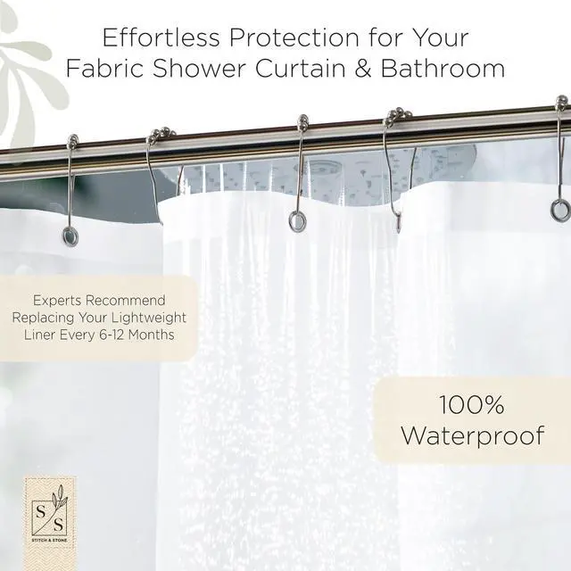 Alt view image 5 of 7 - Shower Curtain Liner, Premium Extra Lightweight Durable Waterproof 3g PEVA for Bathroom with Weighted Magnets, Standard Size 70" x 72" Frosty 1 Pack