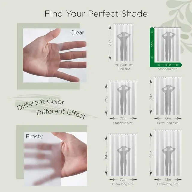 Alt view image 4 of 7 - Shower Curtain Liner, Premium Extra Lightweight Durable Waterproof 3g PEVA for Bathroom with Weighted Magnets, Standard Size 70" x 72" Frosty 1 Pack
