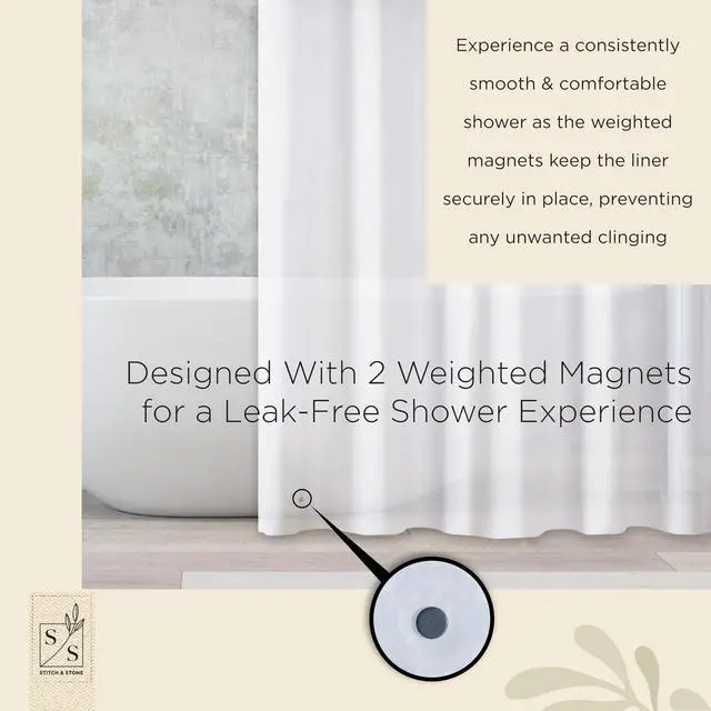 Alt view image 7 of 7 - Shower Curtain Liner, Premium Extra Lightweight Durable Waterproof 3g PEVA for Bathroom with Weighted Magnets, Standard Size 70" x 72" Frosty 1 Pack