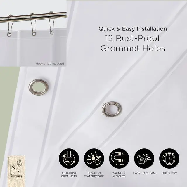 Alt view image 6 of 7 - Shower Curtain Liner, Premium Extra Lightweight Durable Waterproof 3g PEVA for Bathroom with Weighted Magnets, Standard Size 70" x 72" Frosty 1 Pack