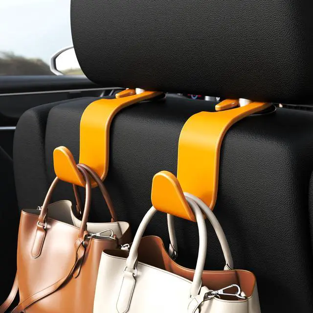 Alt view image 2 of 6 - 4-Pack Car Headrest Hooks Holds 55lbs Seat Storage Organizer for Bags | Durable ABS Material, 360° Rotating, Car Hanger for Backpack Umbrella Water Bottle Coat Purses Handbags Groceries, Yellow